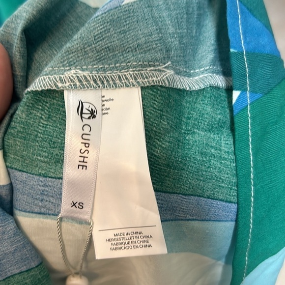 Cupshe NWT teal blue green white striped midi sundress, tie front, feminine, XS - Picture 11 of 12